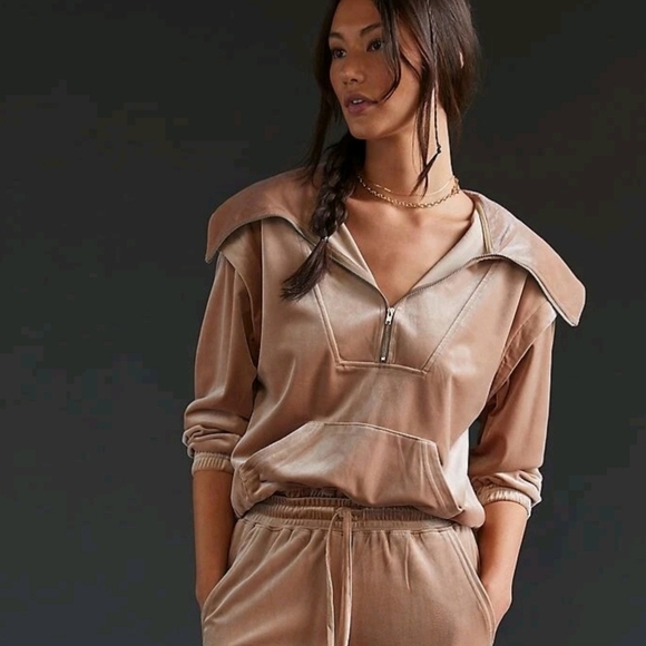 Anthropologie New Current Air Quarter Zip Velvet Velour Pullover SZ Medium Y2K - Picture 11 of 13